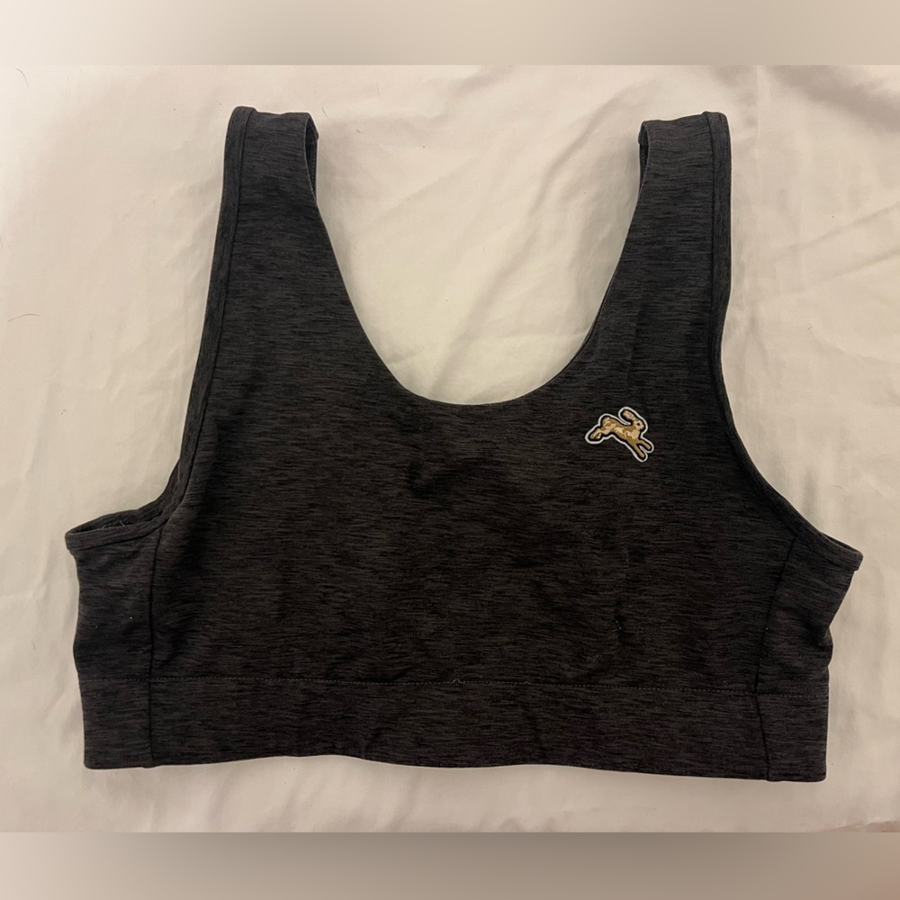 Tracksmith Heather Dark Grey Session Sports Bra, size Large